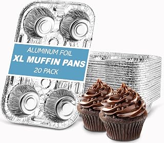PLASTICPRO Aluminum Foil Muffin Pans Reusable and Disposable, Muffin & Pie foil Pan (20, 6 cavity XL)