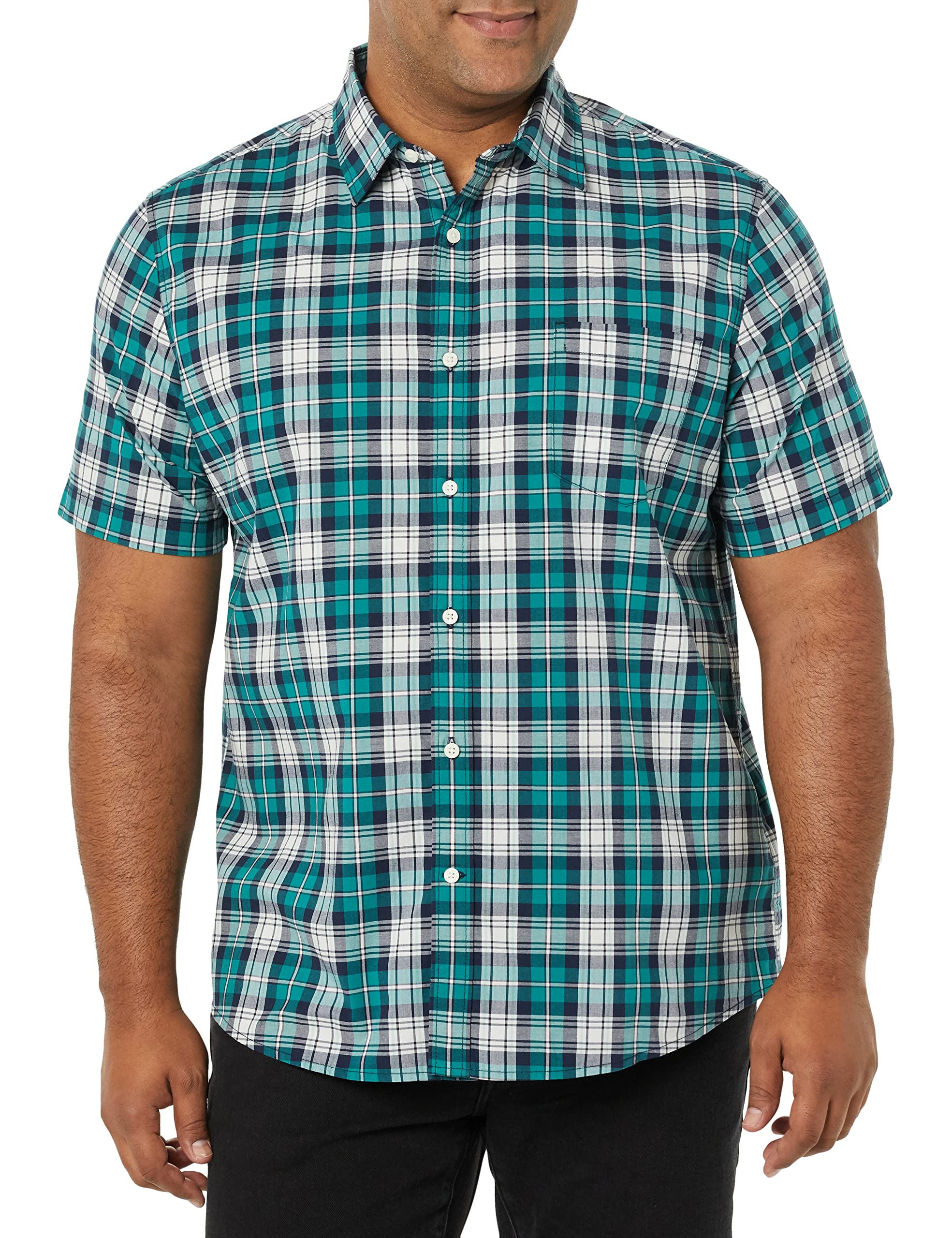 Amazon Essentials Men's Short Sleeve Dress Shirt with Stretch, Charcoal White Ve
