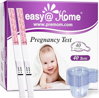 easy@Home Pregnancy Test Strips 40 Pack with Urine Cups | Early Detection hCG Tests with 40 Sealed Strips and Urine Cups for Home Use, Scan, Track & Use Timer in Premom App