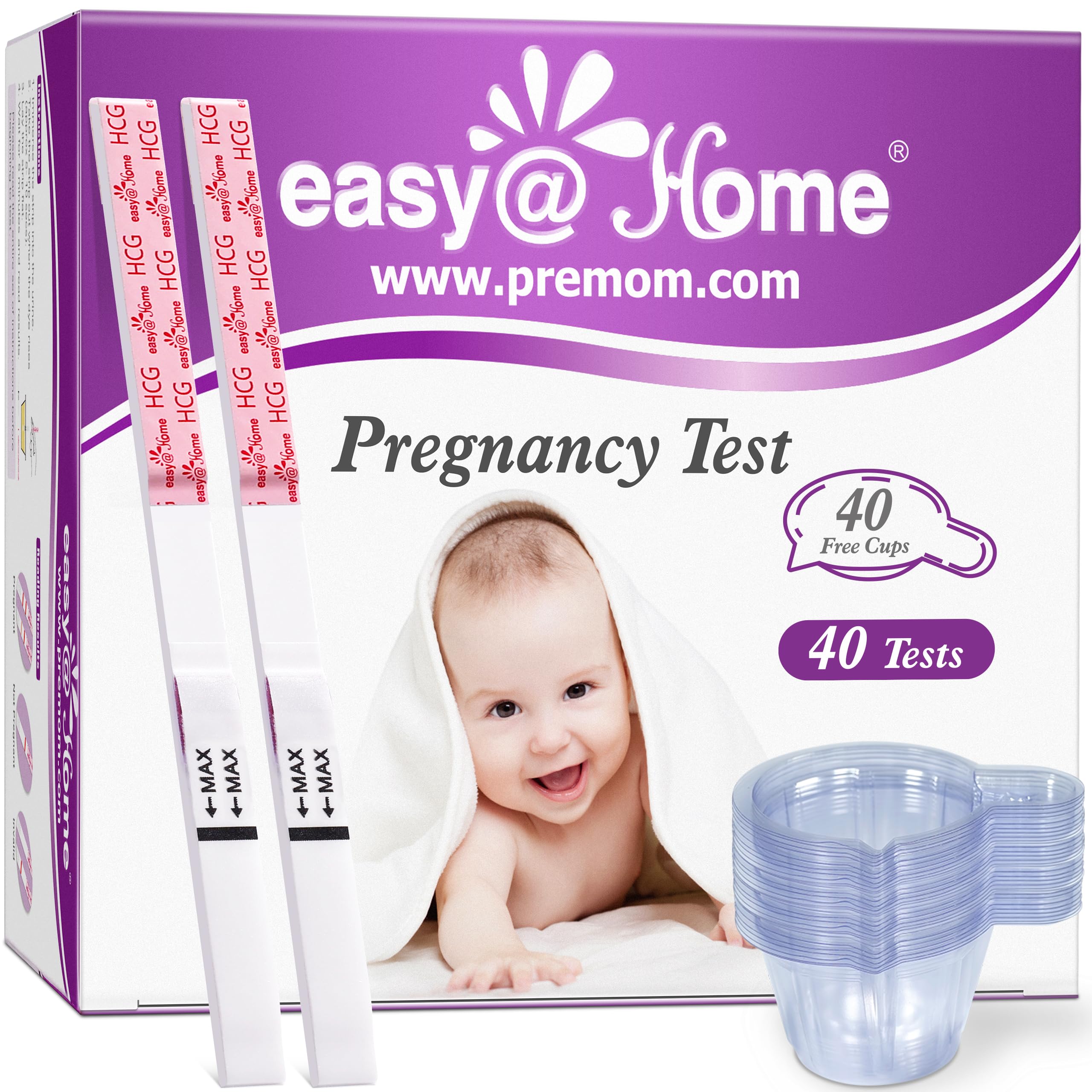 easy@Home Pregnancy Test Strips 40 Pack with Urine Cups | Early Detection hCG Te