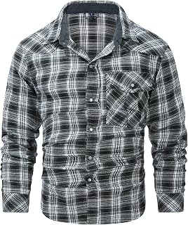 Mr.Stream Men's Flannel Shirts Long Sleeve Plaid Checkered Brushed Casual Western Cowboy Pearl Snap Shirt