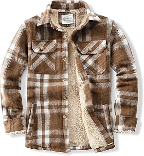 WINDFIT Mens Flannel Shirt Jacket Cotton Sherpa Lined Button Down Plaid Soft Outdoor Flannel Jacket