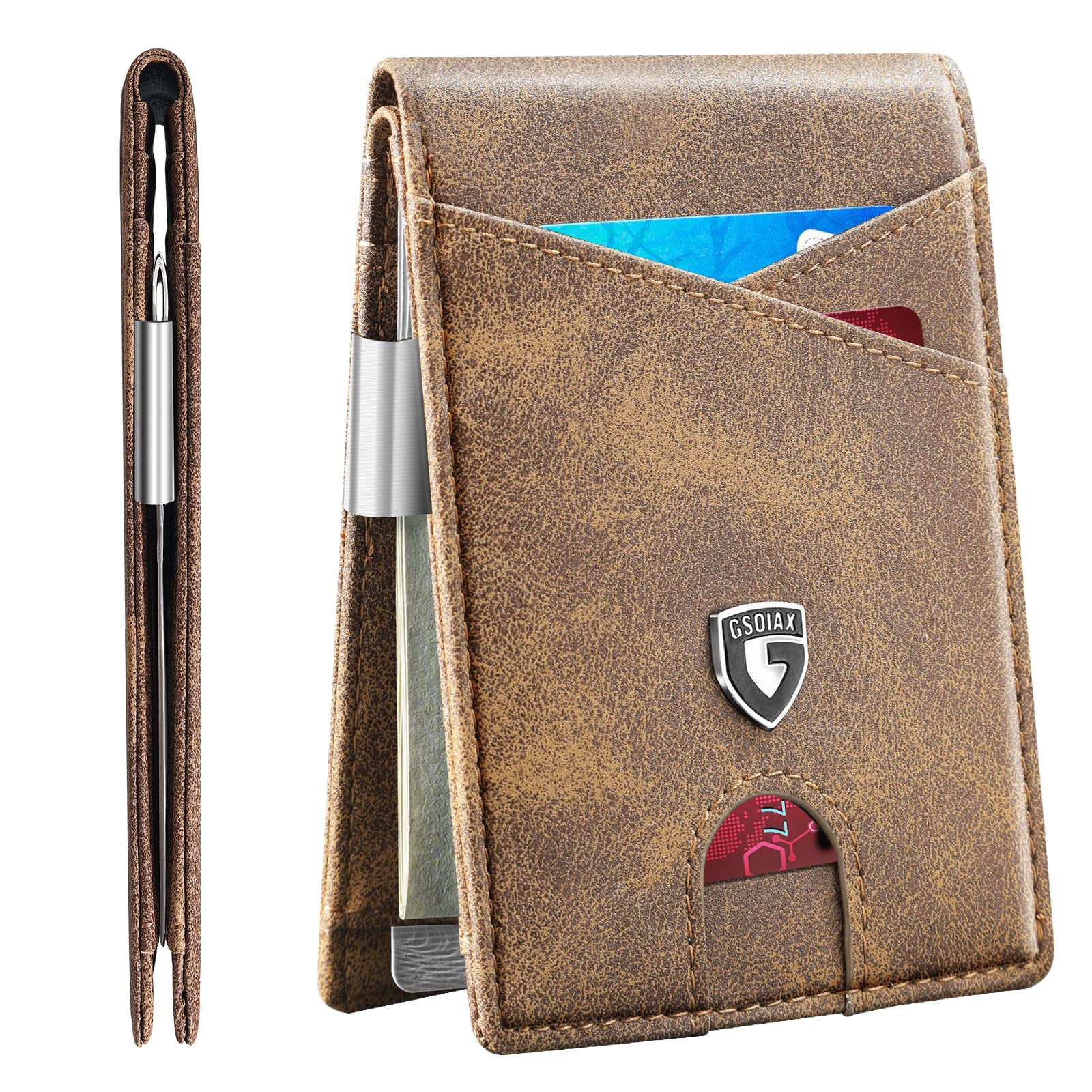 GSOIAX Slim Leather RFID Bifold Wallet for Men Minimalist Front Pocket Wallet wi