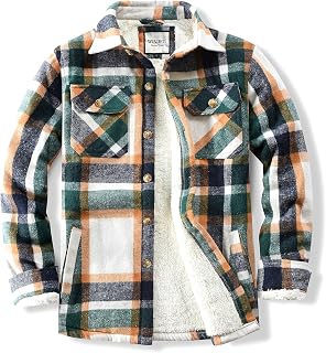 WINDFIT Men's Cotton Sherpa Button Down Flannel Shirt Jacket Plaid Shirt