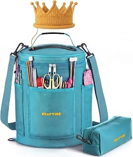 CRAFTISS Crochet Bag Organizer & Yarn Storage Bag, Knitting Bag and Yarn Holder with Removable Divider, Holds Skeins, Hooks, Needles & Accessories, Crochet Gifts for Women (Turquoise)
