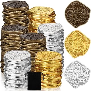 Hanaive 100 Pcs Metal Pirate Treasure Coins, Multicolor, Irregular | Spanish Doubloon Design, Gold Coin, Fake Coin Tokens, Board Game, Pirate Party Supplies, Cosplay, Kid, Adult, Treasure Chest