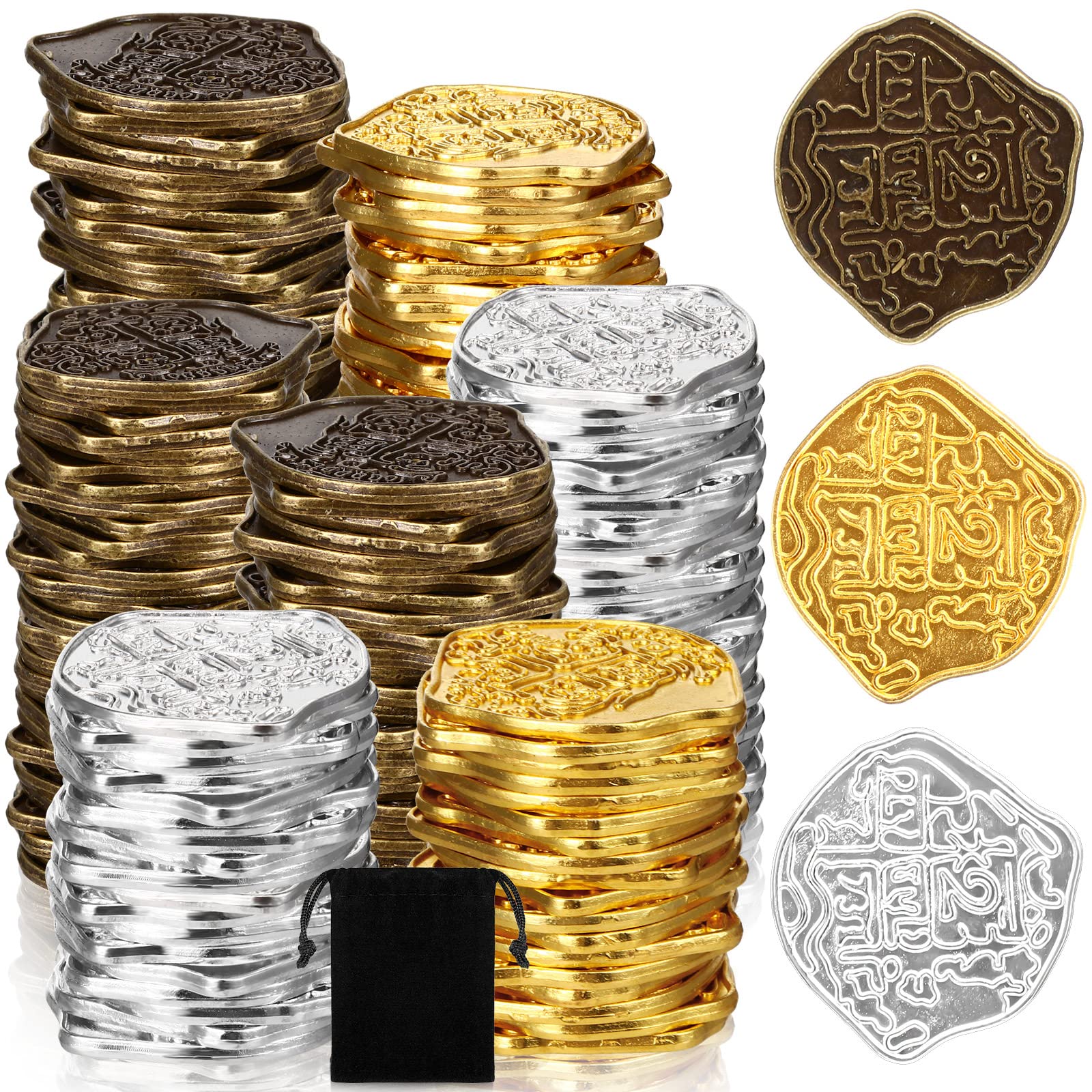 Hanaive 100 Pcs Metal Pirate Treasure Coins, Multicolor, Irregular | Spanish Dou