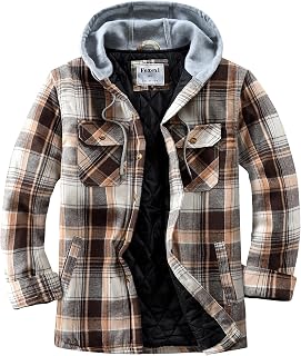 Mens Quilted Lined Lightweight Flannel Button Shirt Hooded Jacket