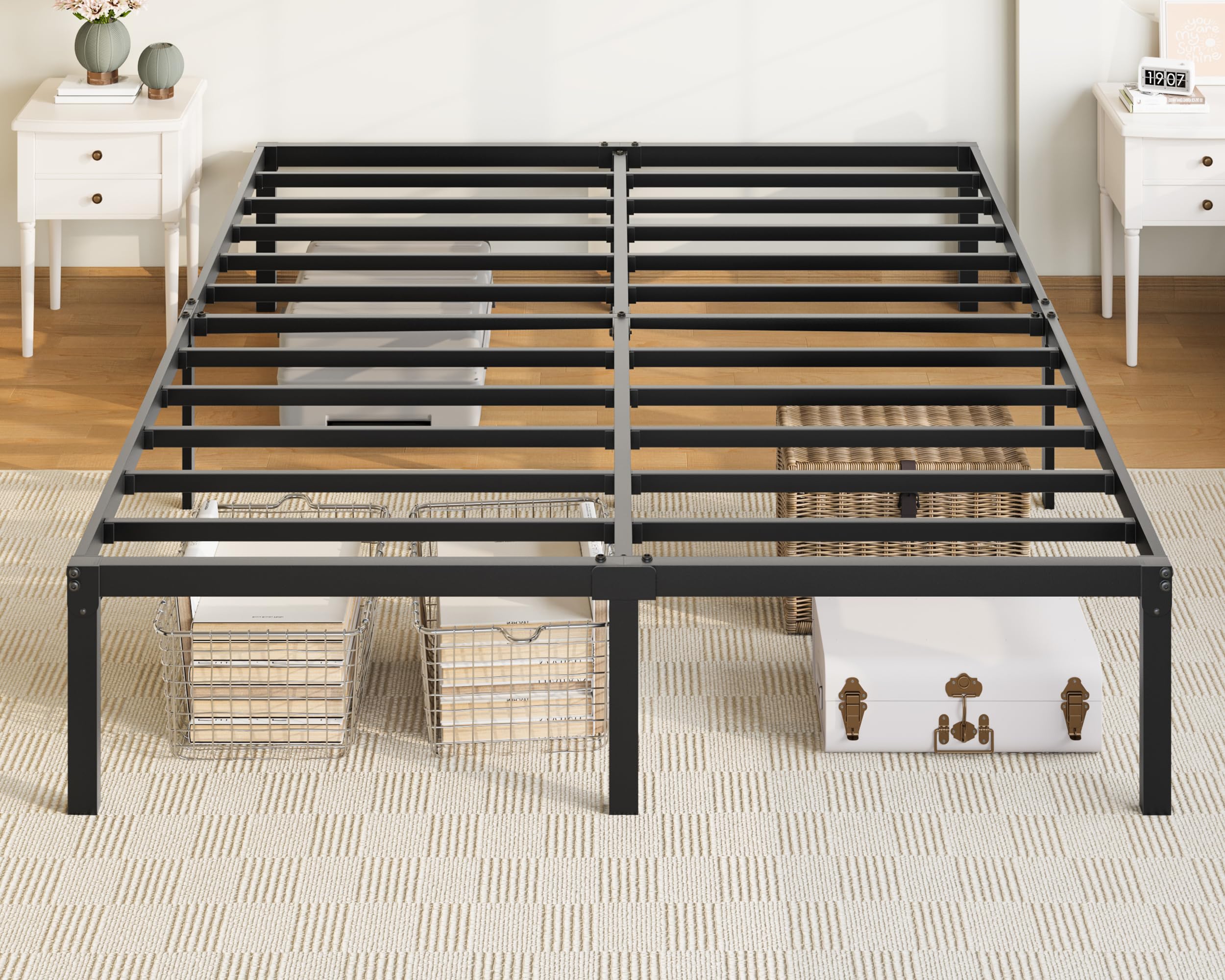 Allewie Full Size Bed Frame, 14 inch Metal Beds with Storage Space, Black | Heav