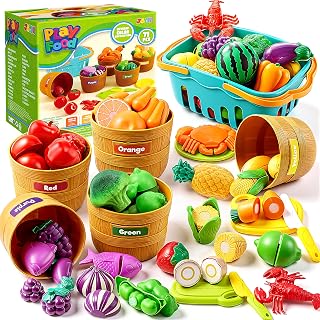 JOYIN Educational Toys Play Food Set for Toddlers, Cutting Food for Preschool Activities, Play Kitchen Accessories, Learning Toys, Color Sorting Set for Boys & Girls, Gifts for Christmas