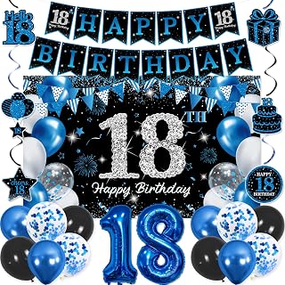 Vlipoeasn 18th Birthday Decorations for Girls Boys(Blue Silver)