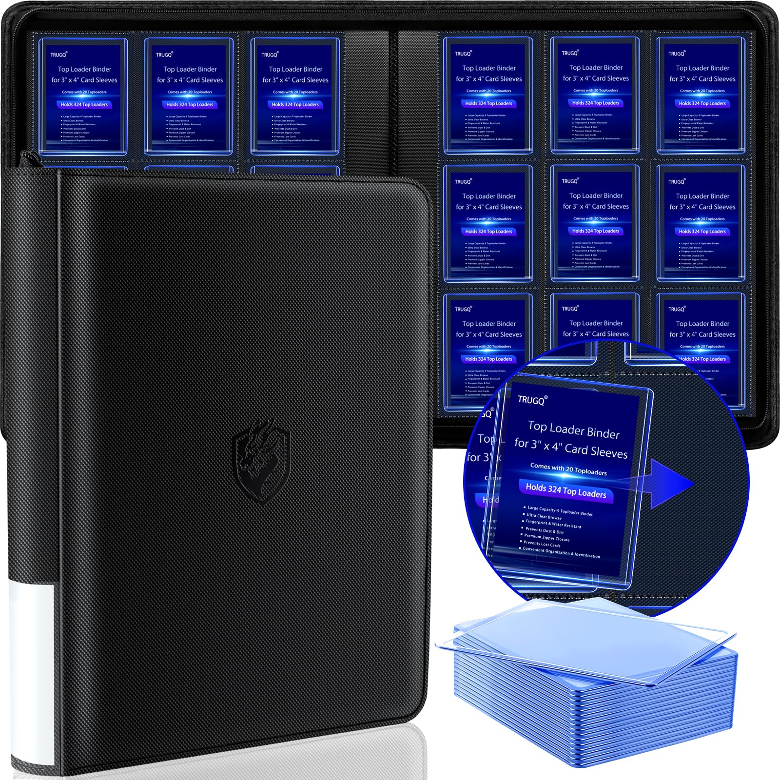 TRUGQ Toploader Binder Holds 324 Toploaders - 20 Toploaders | Waterproof PU Leat