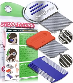 OWNHEALER 3-Piece Family Nit Comb Set | Lice & Nit Removal for All Hair Types | Professional Grooved Metal & Fine Tooth Combs | For Kids & Adults