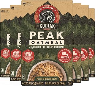 Kodiak Peak Instant Oatmeal, Maple Brown Sugar, High Protein, 6pk