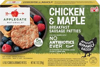APPLEGATE NATURALS Chicken & Maple Breakfast Sausage Patties, 7oz | No Antibiotics Ever, Certified Gluten-Free, Fully Cooked, Frozen, Ready for busy mornings