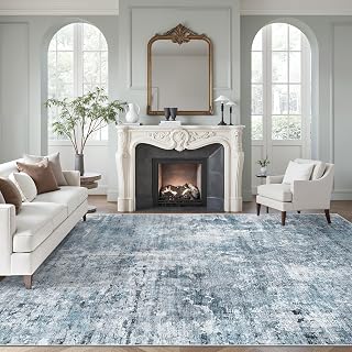 Soalmost Abstract Rug 8x10 Large Living Room Area Rugs Washable Blue/Grey