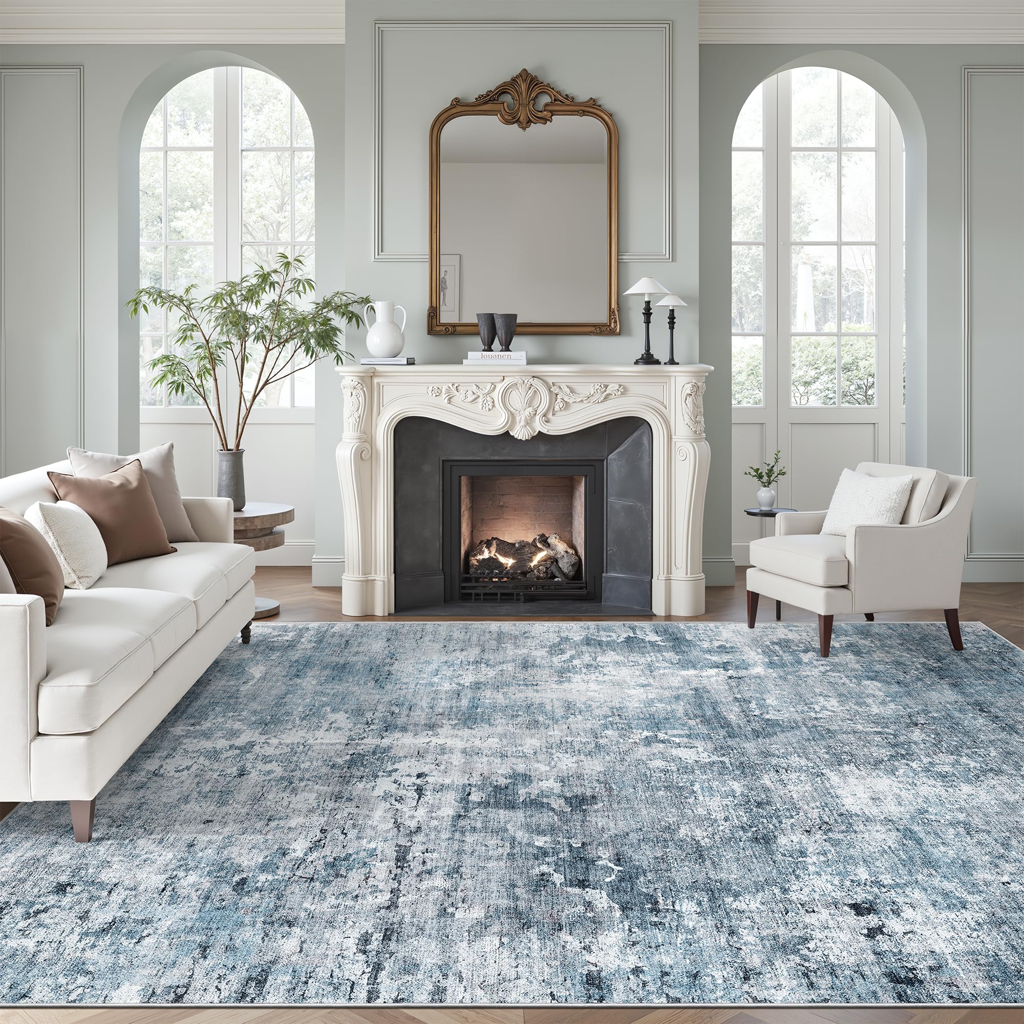 Soalmost Abstract Rug 8x10 Large Living Room Area Rugs Washable Blue/Grey