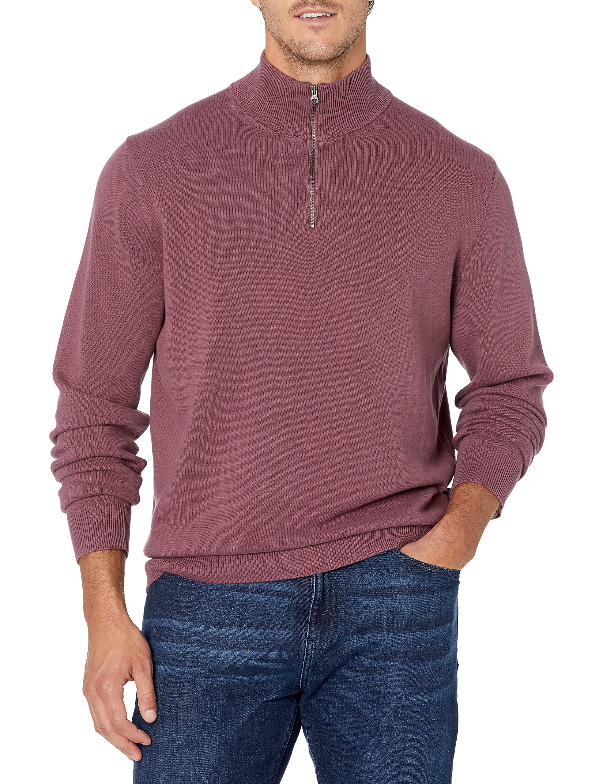 Amazon Essentials Men's 100% Cotton Quarter-Zip Mock Neck Sweater