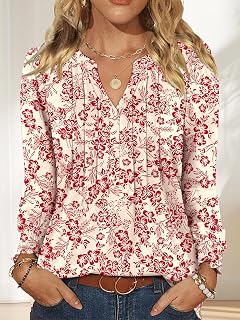 Women’s Dressy Casual Long Sleeve Tunic Tops with Pleated Ruffle, V Neck Work Blouses, Perfect to Pair with Leggings