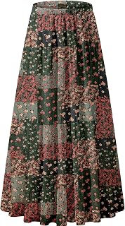 NASHALYLY Women's Chiffon Elastic High Waist Pleated A-Line Maxi Skirts