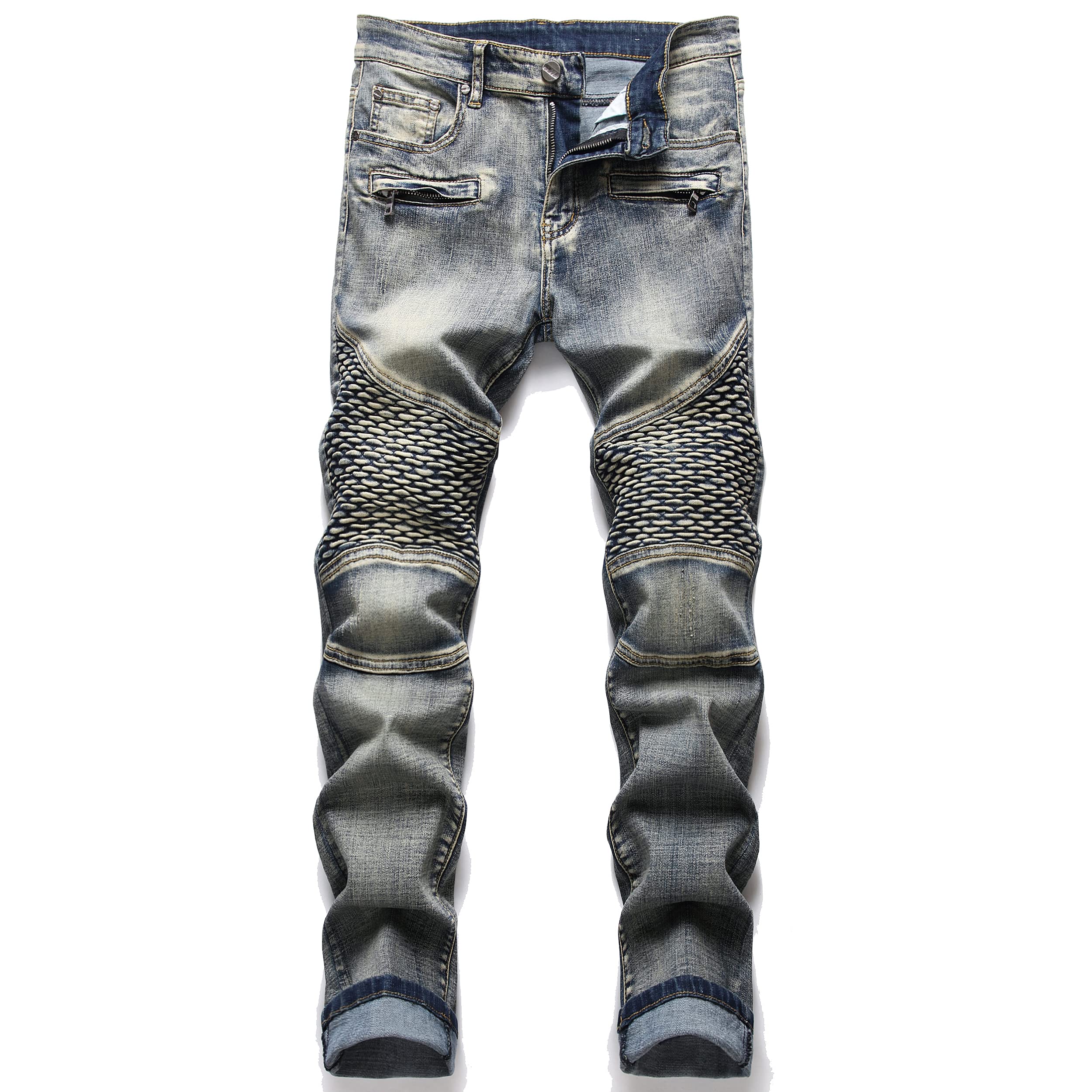 RXXKKK Mens Classic Zip Up Jeans Classic Fit Flex Jean