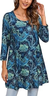 ENMAIN Women's Tunic Top 3/4 Sleeve Plus Size Tunic Tops to Wear with Leggings Ladies Casual Swing Dressy Blouses