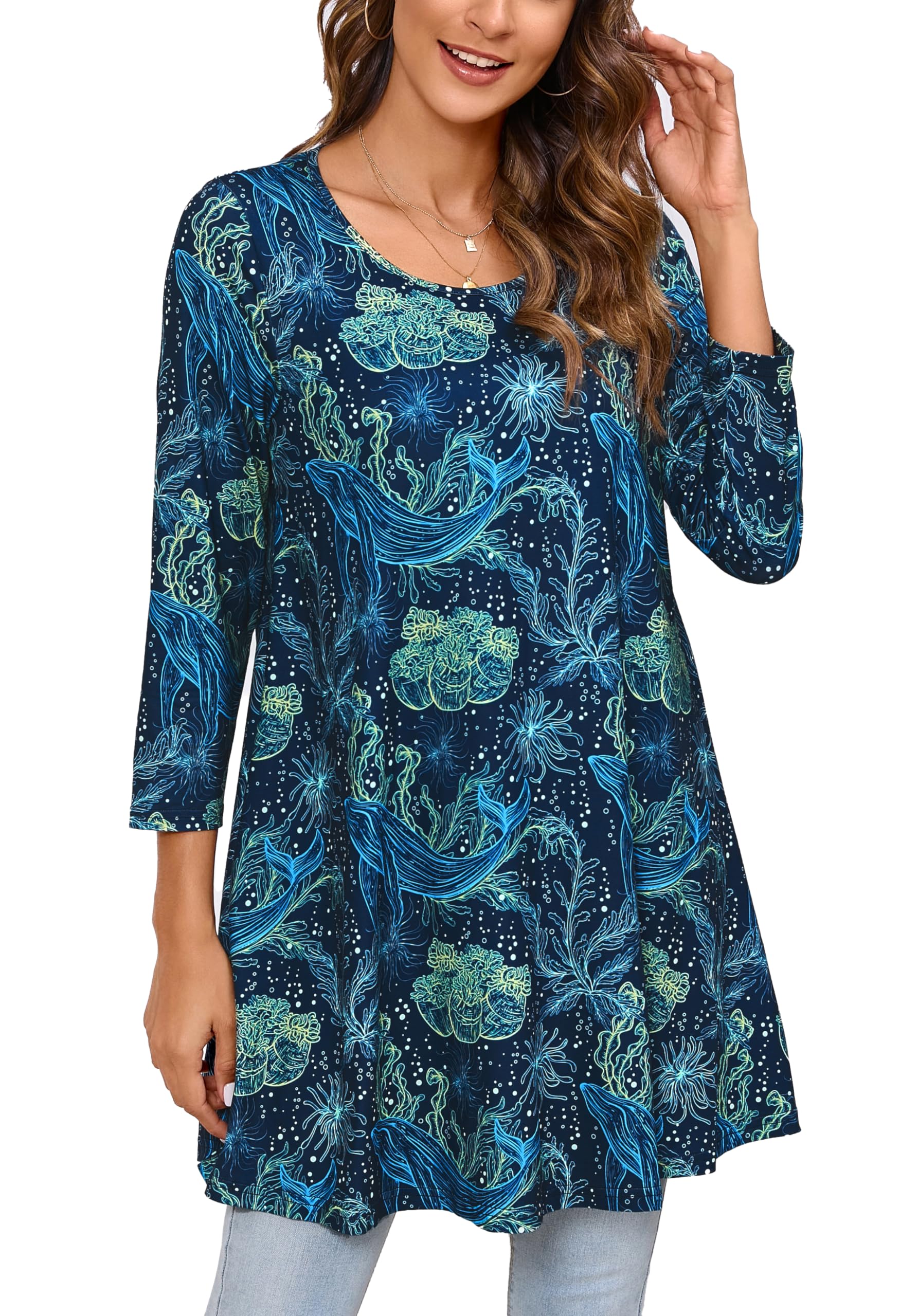 ENMAIN Women's Tunic Top 3/4 Sleeve Plus Size Tunic Tops to Wear with Leggings L