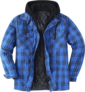 ZENTHACE Men's Hooded Flannel Jacket with Quilted Lining - Blue