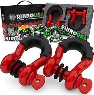 Rhino USA 3/4" D Ring Shackles (2-Pack) - 41,850lb Break Strength | Heavy Duty Clevis Shackle with 7/8in Pin for Towing & Off-Road Recovery. Pairs with Tow Strap or Winch Line. Red