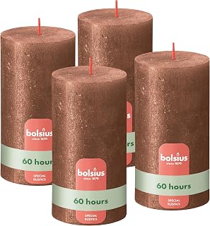 Bolsius Rustic Pillar Candle - Bright Copper - Pack of 4 - Long Burn Time of 62 Hours - Household Candle - Indoor Decor - Unscented - Includes Natural Vegan Wax - No