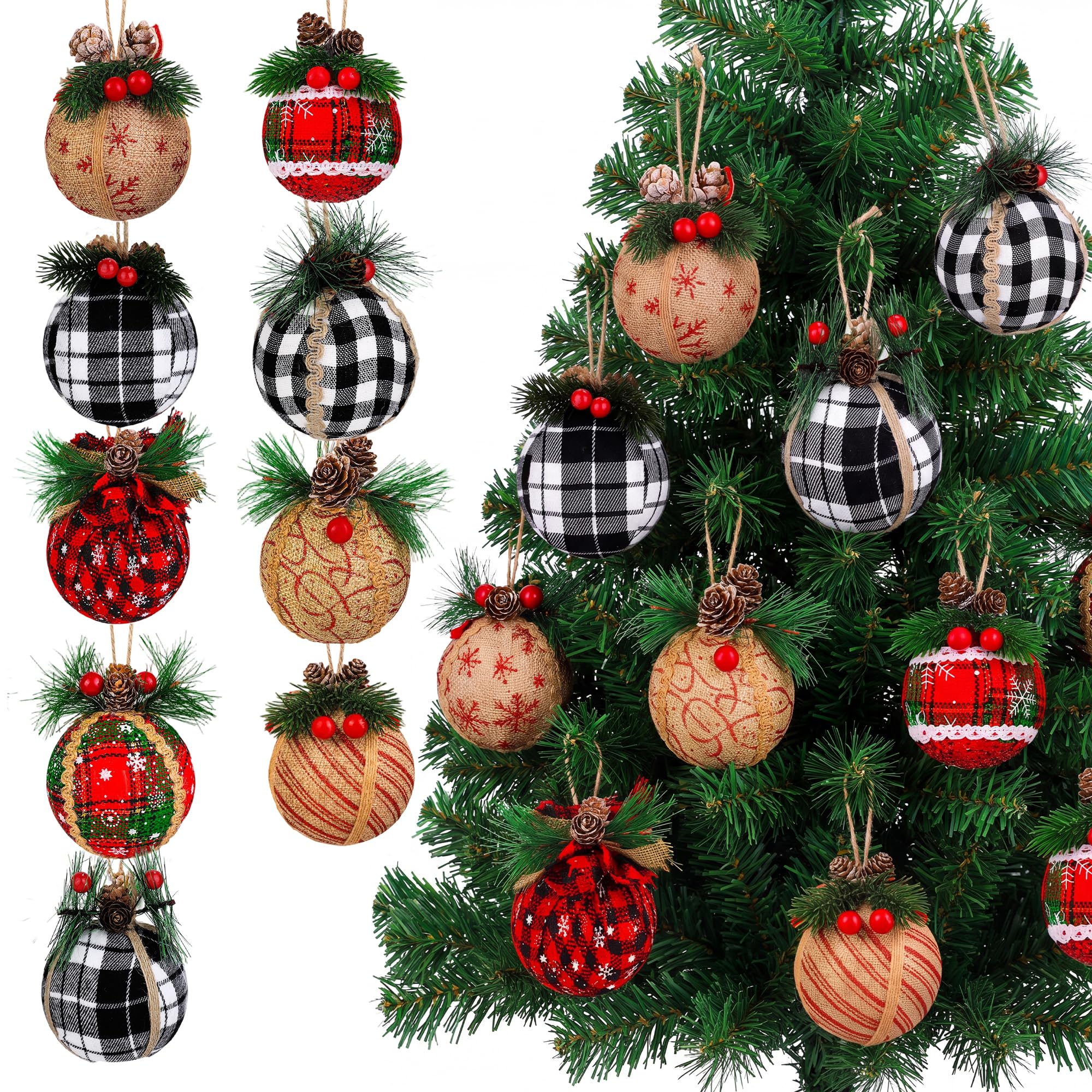Elcoho 9 Pcs Christmas Ball Ornaments Red & Black Tree Hanging Baubles