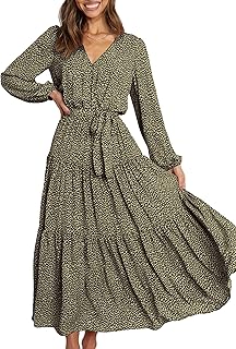 PRETTYGARDEN Womens Long Sleeve Boho Floral Wrap Maxi Dress