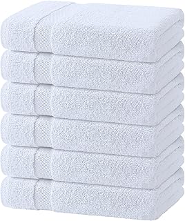 White Bath Towels 24x50 Inch, 6 Pack - Extra Absorbent Cotton Towel Set for Bathroom