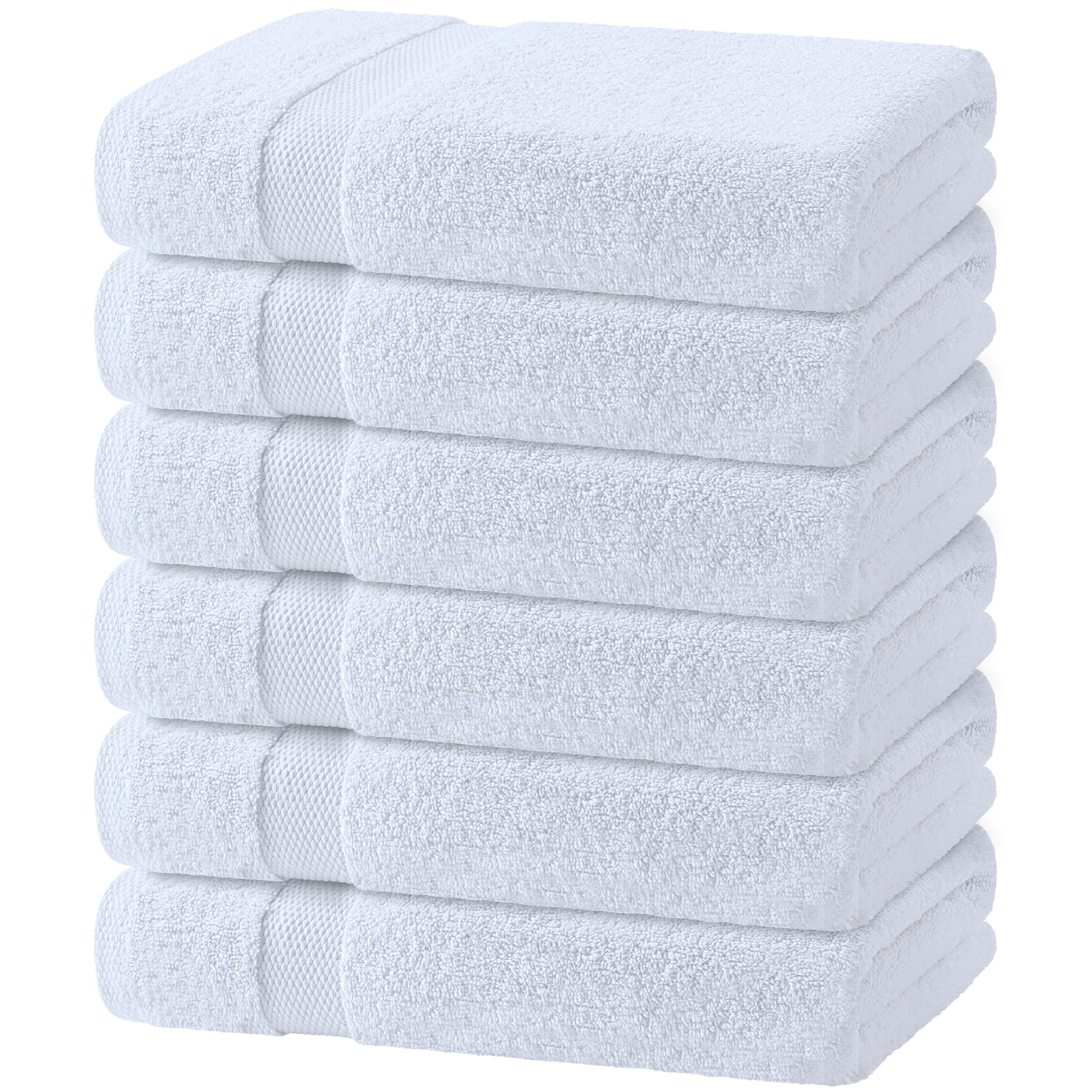 White Bath Towels 24x50 Inch, 6 Pack - Extra Absorbent Cotton Towel Set for Bath