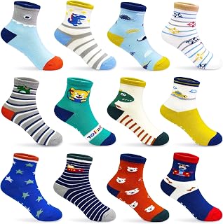 GRPSKCOS Toddler Non Slip Socks 12 Pairs Anti Slip Socks for Kids Age 1-7
