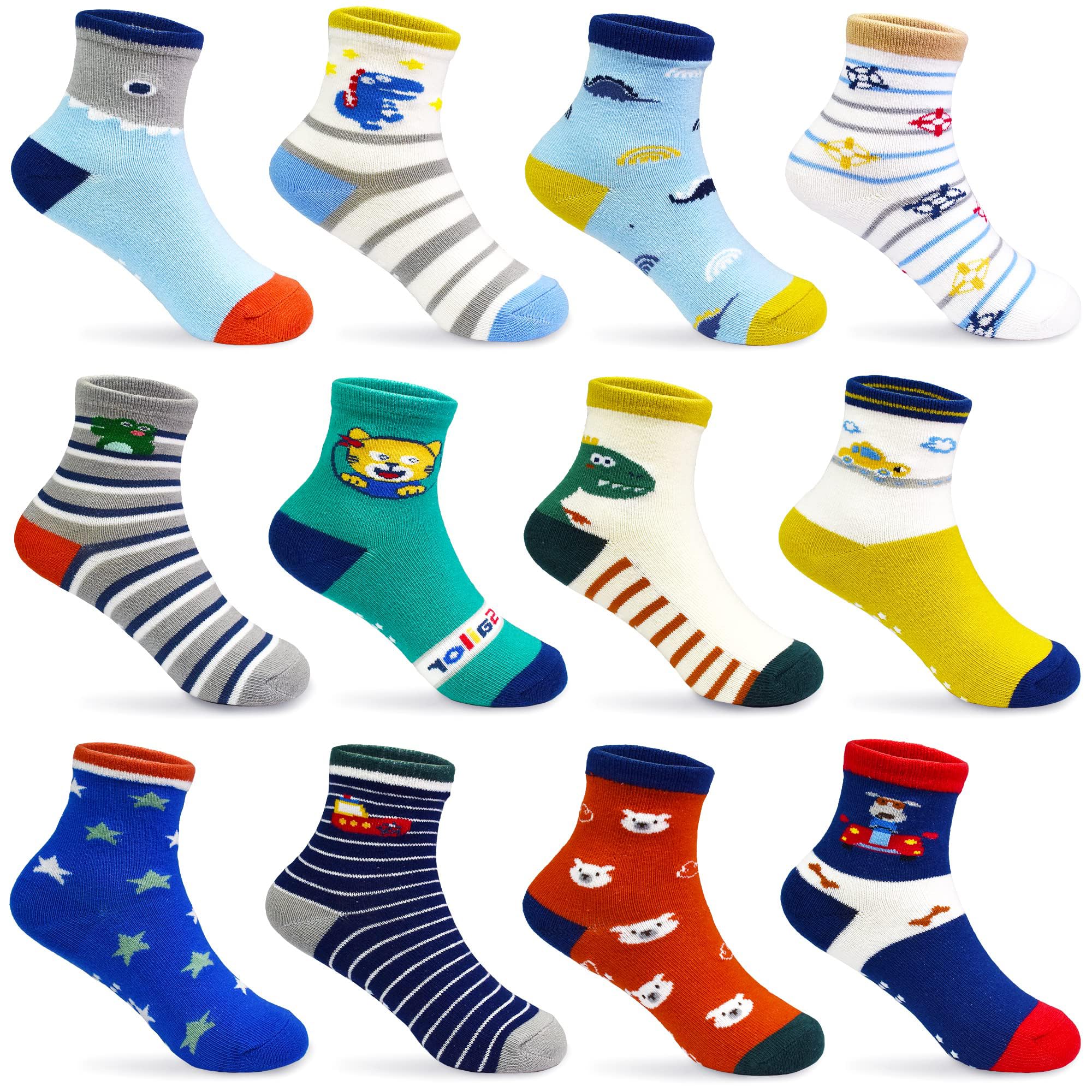 GRPSKCOS Toddler Non Slip Socks 12 Pairs Anti Slip Socks for Kids Age 1-7