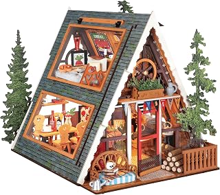 Rolife A-Frame Cabin DIY Miniature House Kit with LED Light | 336 Pcs Forest Cabin 3D Wooden Puzzle Model Kit for Beginners, Therapeutic Craft Diorama for Adult Home Decor & Gift