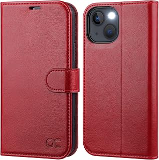 OCASE for iPhone 13 Case, PU Leather Wallet, Red