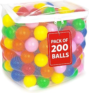 MW SPORTS Ball Pit Balls for Kids and Toddlers, Plastic Crush Proof, Phthalate & BPA Free, in Reusable Mesh Storage Bag, Assorted Colors (200 Balls)