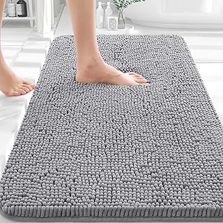 OLANLY Bathroom Rugs 30x20, Extra Soft Absorbent Chenille Bath Rugs | Grey, Quick-Drying Rubber Backing, Machine Washable Bath Mat for Bathroom Floor, Tub and Shower, Home Decor Accessories
