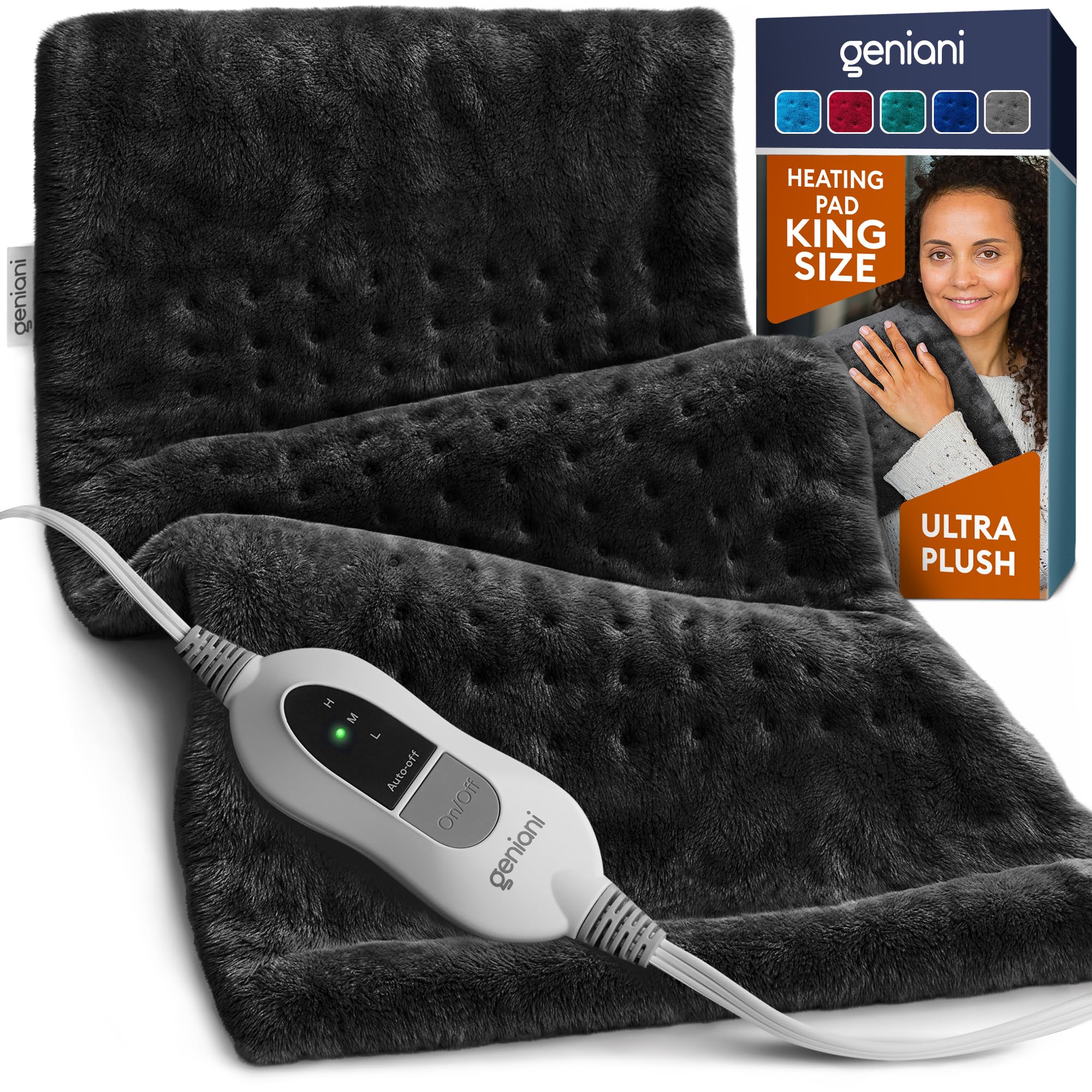 GENIANI Electric Heating Pad for Back Pain & Cramps Relief, Electric Throw, Self