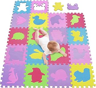 meiqicool Foam Play Mats Baby Soft Foam Interlocking Play Mat Puzzle Jigsaw with Animals 5556