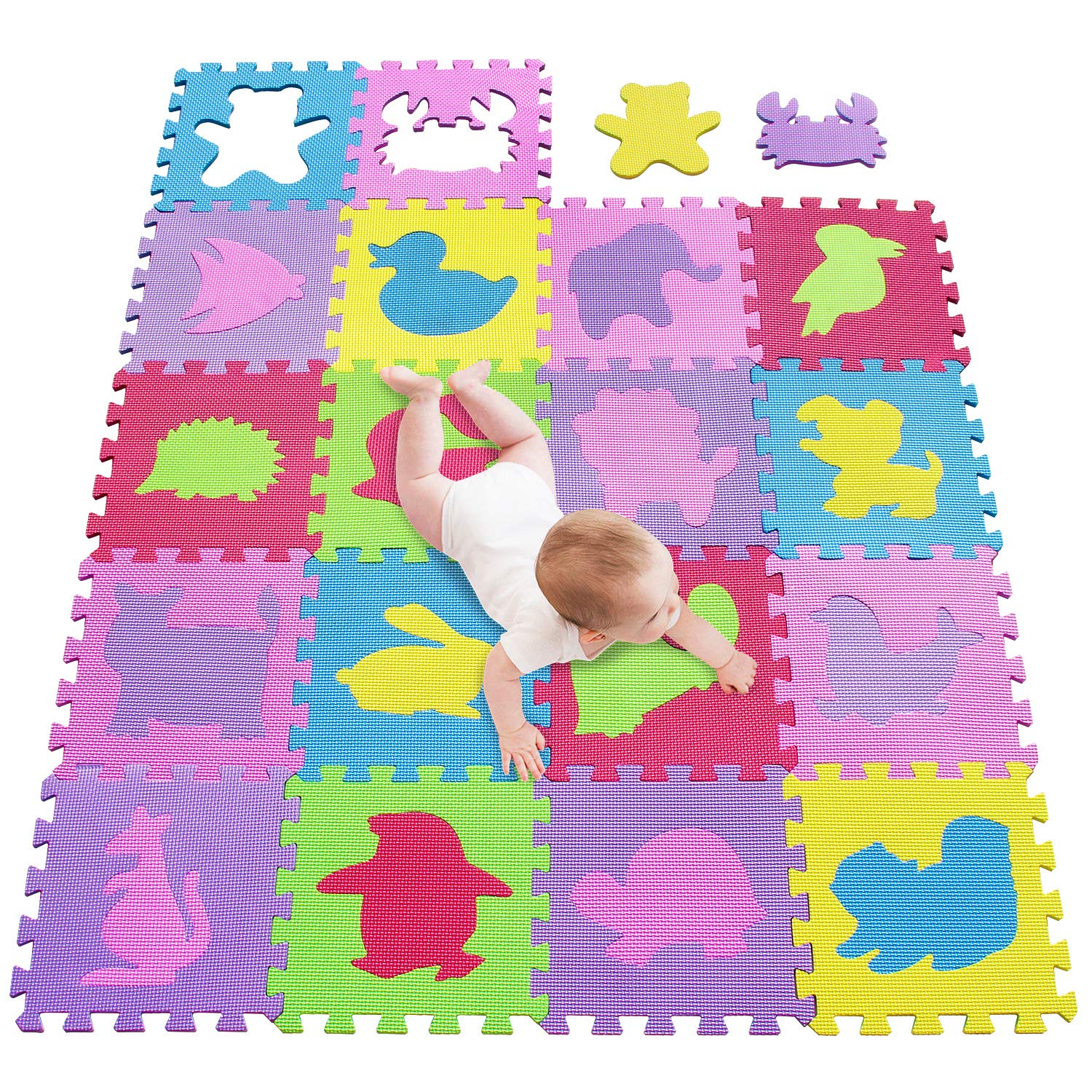 meiqicool Foam Play Mats Baby Soft Foam Interlocking Play Mat Puzzle Jigsaw with