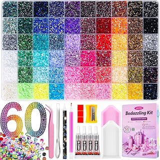 Bedazzling Kit 48000Pcs 60 Colors 3mm Resin Jelly Rhinestones - Diamond Art | Multicolor Flatback Gems Nail Crafting Makeup, with 4Pcs 10ml B7000 Jewelry Glue & Tools - Christmas Birthday Gifts for Women