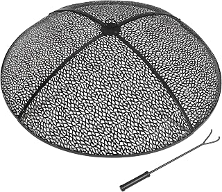 REDCAMP 36Inch Fire Pit Spark Screen, Collapsible Fire Pit Screen Round with Handle, Heavy Duty Iron Fire Pit Cover Mesh Round Replacement Firepit Screens Easy Opening for Outdoor Patio Backyard