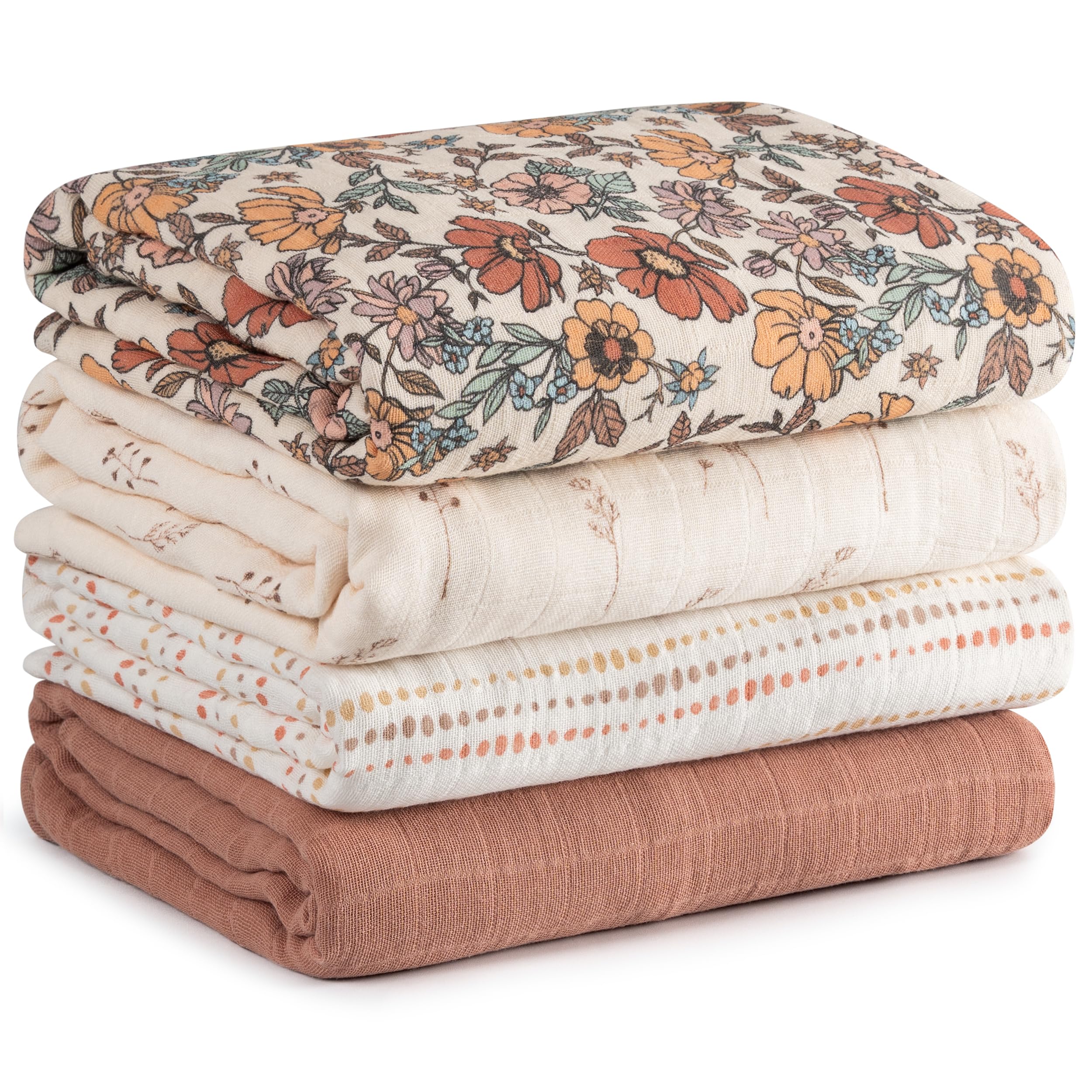 CIVARUA KIDS Muslin Swaddle Blankets for Newborn, Cotton Receiving Blanket | 4 P