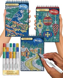 Lifelines FlowArt Mini Activity Pad, 3-Pack - Dot-by-Letter Coloring Books | 15 Metallic Markers & 60 Scenes - Guided Art for Tweens, Adults & Seniors - Dot-by-Letter - Patent-Pending