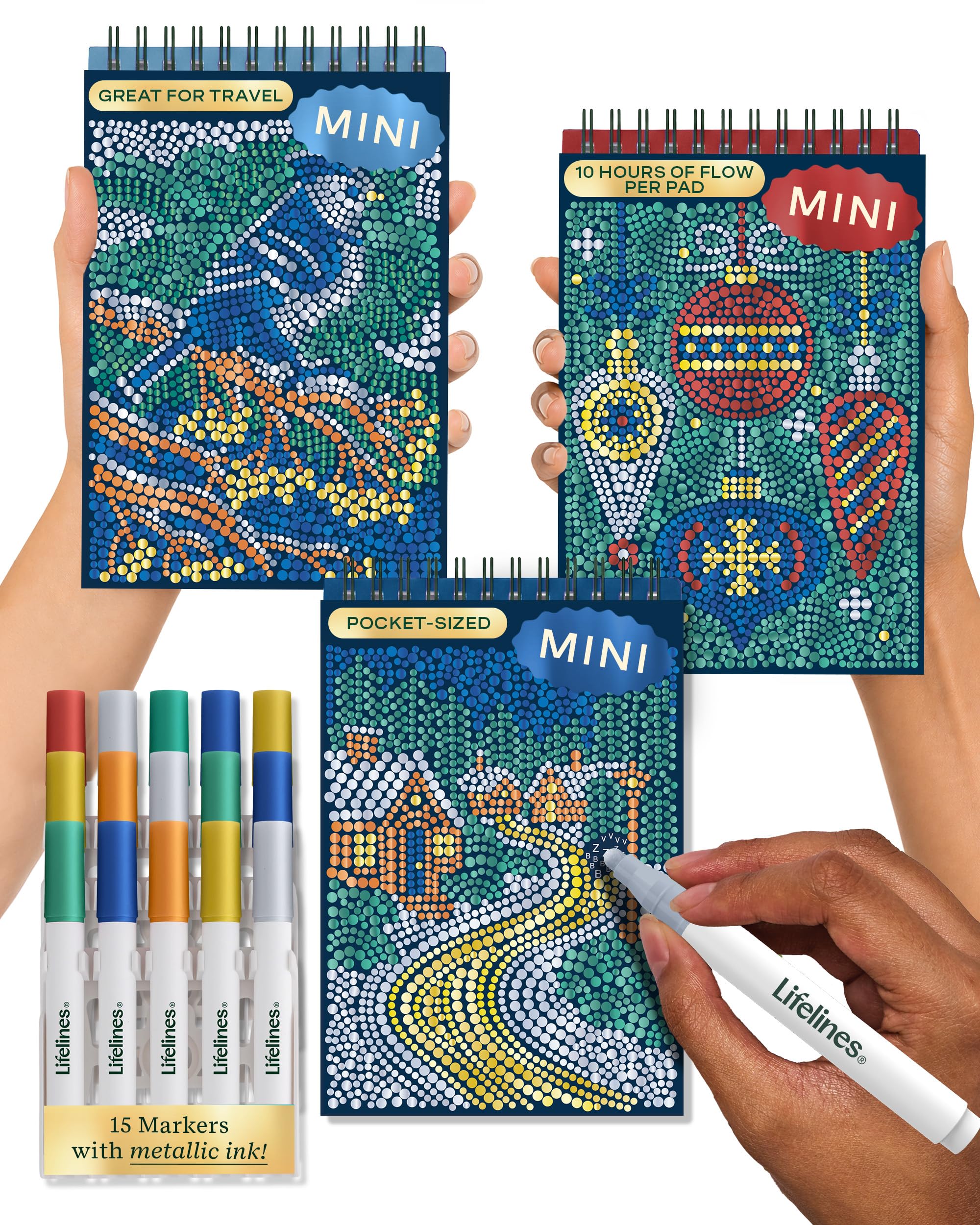 Lifelines FlowArt Mini Activity Pad, 3-Pack - Dot-by-Letter Coloring Books | 15 