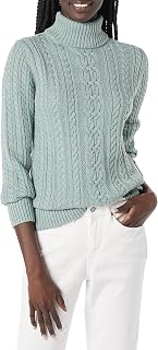 Amazon Essentials Women's Long Sleeve Fisherman Cable Knit Turtleneck Sweater, Cotton (Available in Plus Size)