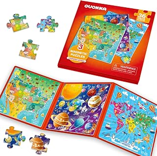 Magnetic Puzzles for Toddlers 3-5 - Kids Travel Toys for Boys and Girls | 36 Pieces Sudoku Toddler Puzzles – Map USA Space World Travel Games for Kids 4-6 – Car Airplane Road Trip Games